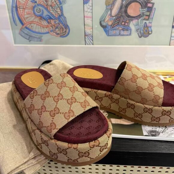 Gucci GG Monogram Platform Slides - Picture 1 of 6